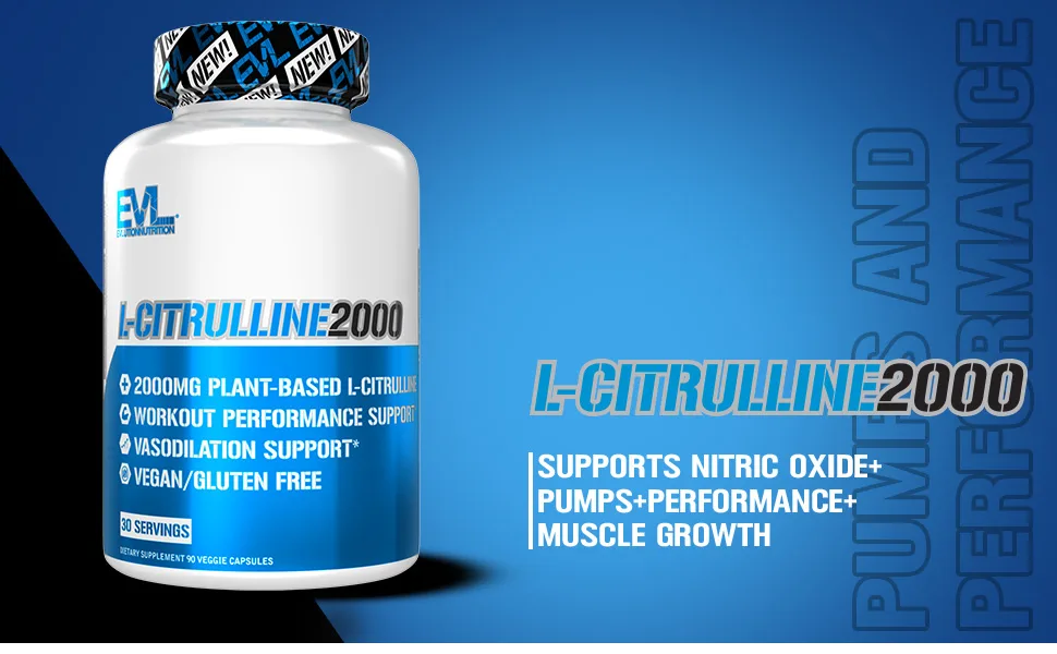 EVLution Nutrition L-Citrulline2000 2000 mg 90 Veggie Capsules - citrulline nitric oxide pumps performance muscle growth
