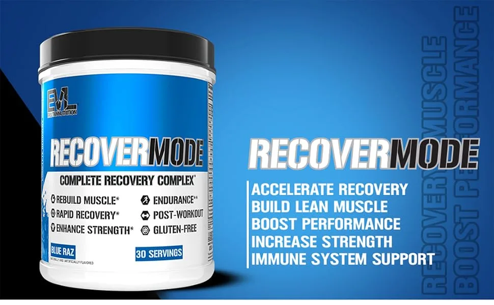 EVLution Nutrition RECOVERMODE Complete Recovery Complex Blue Raz 22.23 oz (630 g) - recover mode