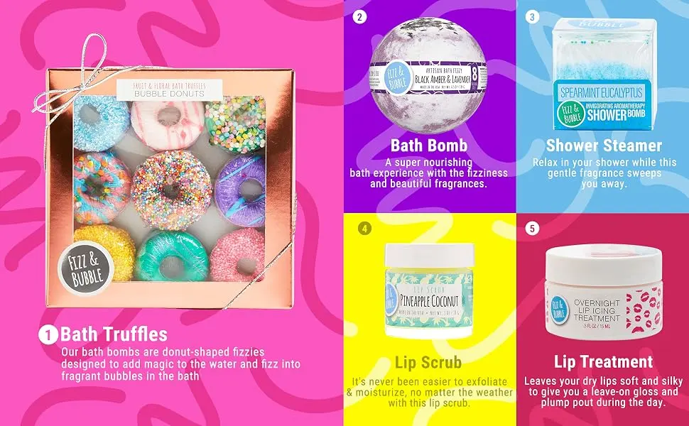 Fizz & Bubble Fruit & Floral Bath Truffles Bubble Donuts 9.25 oz (262 g) - Fizz & Bubble