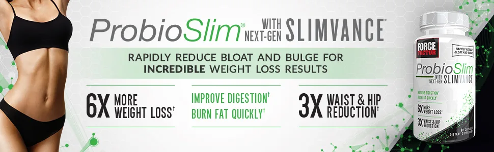 Force Factor ProbioSlim with Next-Gen SLIMVANCE 60 Capsules - weight loss improve digestion burn fat waist reduction relieve bloat reduce bulge slimvance