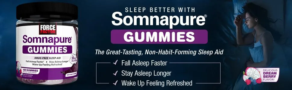 Force Factor Somnapure Gummies Melatonin 10 mg Dream Berry 120 Gummies - Sleep Better with Somnapure Gummies, the Great-Tasting, Non-Habit-Forming Sleep Aid