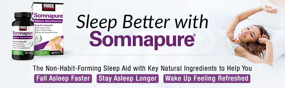 Force Factor Somnapure Natural Sleep Aid 60 Tablets - Sleep Better with Somnapure, the Non-Habit-Forming Sleep Aid with Key Natural Ingredients