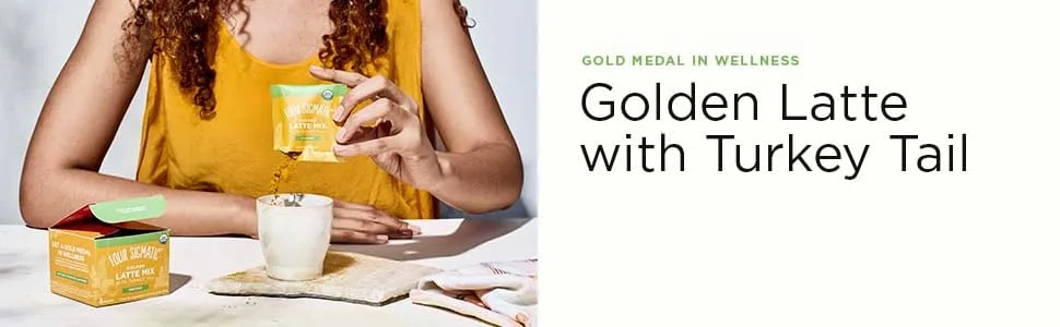 Four Sigmatic Golden Latte Mix with Turkey Tail 10 Packets 0.21 oz (6 g) Each - golden latte header
