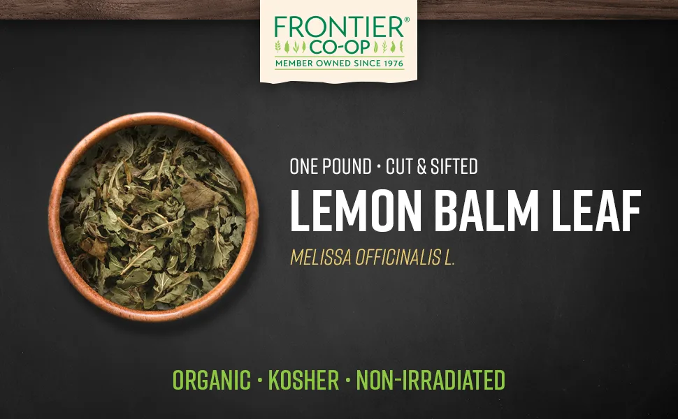 Frontier Natural Products Organic Cut & Sifted Lemon Balm Leaf 16 oz (453 g) - Frontier Co-op Lemon Balm Leaf, Cut & Sifted, Organic, Kosher, Non-irradiated | 1 lb. Bulk Bag
