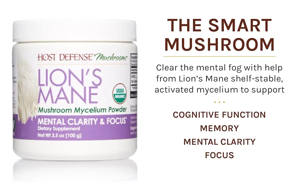 Fungi Perfecti Lion's Mane Mushroom Mycelium Powder Mental Clarity & Focus 3.5 oz (100 g) - lion