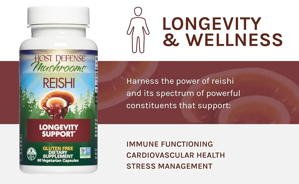 Fungi Perfecti Mushrooms Reishi  Longevity Support 60 Vegetarian Capsules - Longevity & wellness