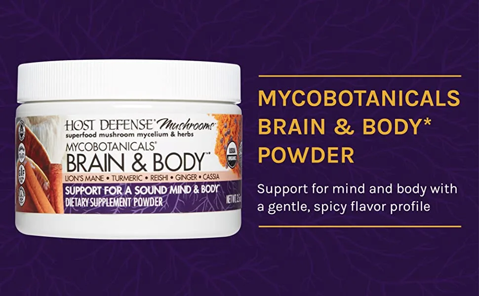 Host Defense, MycoBotanicals Brain & Body Powder, Support for Brain, Heart and Digestive Health, Mushroom Supplement, Plain, 3.5 Ounce - product information 2