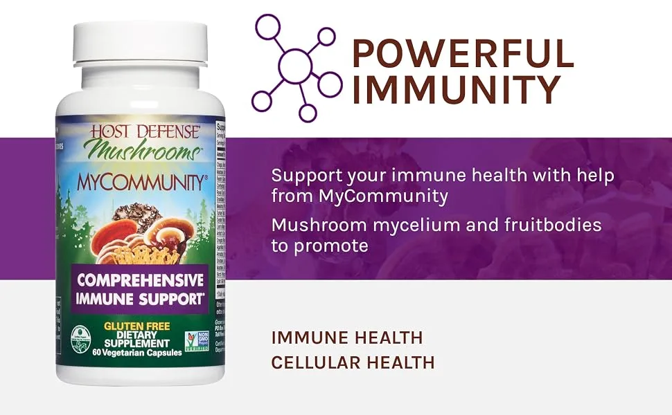 Host Defense MyCommunity 17 Mushroom Complex for Immune Support - 60 Veggie Caps - Powerful immunity