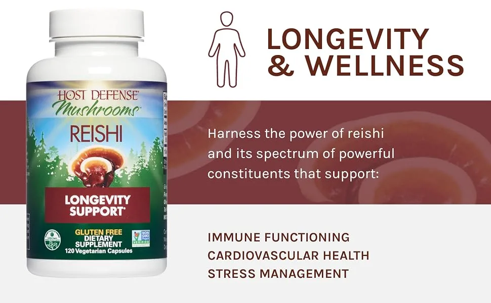Fungi Perfecti Reishi Longevity Support 120 Vegetarian Capsules - Longevity & wellness