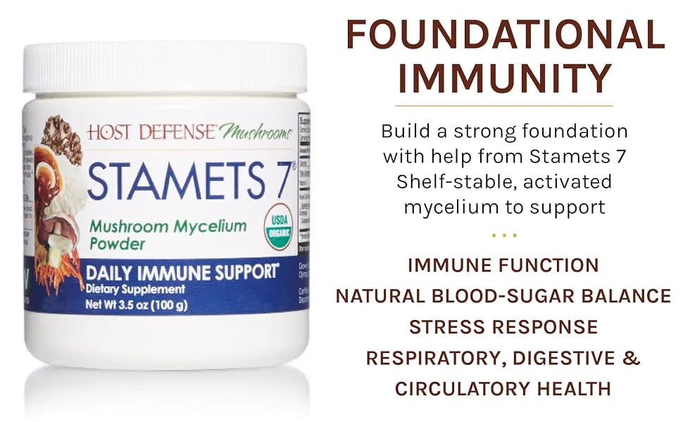 Fungi Perfecti Stamets 7 Mushroom Mycelium Powder Daily Immune Support 3.5 oz (100 g) - stamets 7