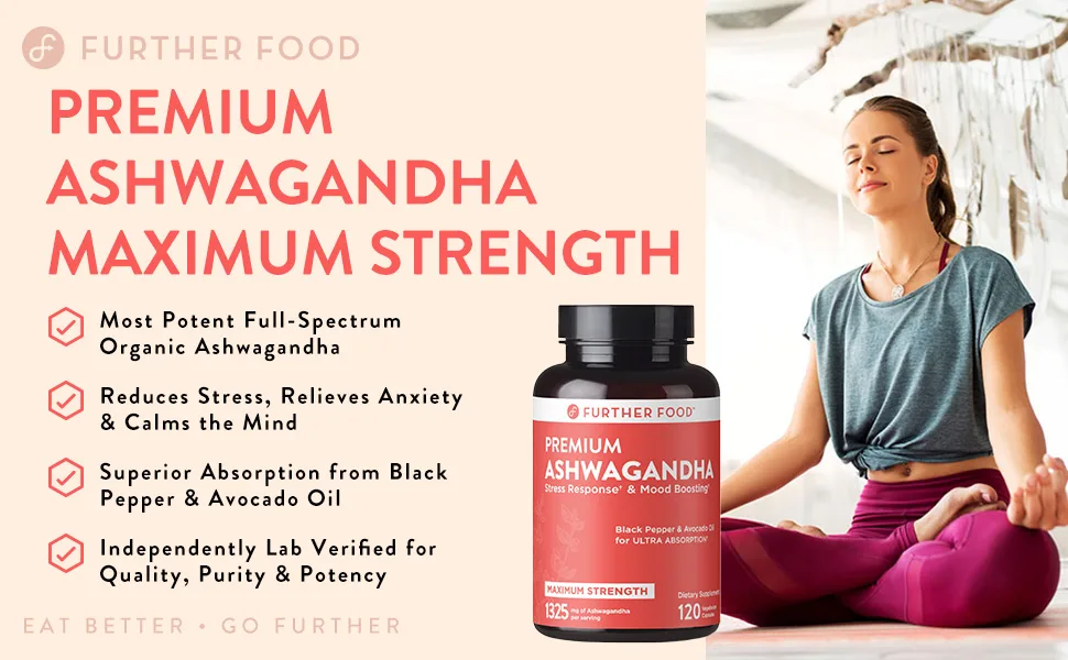 Further Food Premium Ashwagandha Maximum Strength 1325 mg 120 Vegetarian Capsules - organic ashwagandha root
