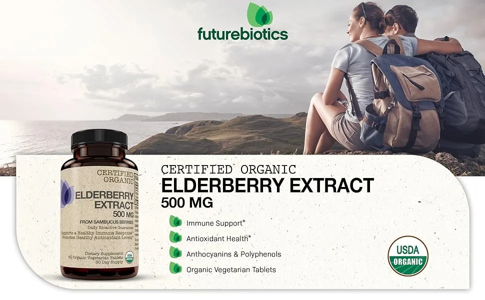 FutureBiotics Elderberry Extract 500 mg 60 Organic Vegetarian Tablets - organic elderberry