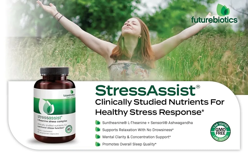 FutureBiotics Stressassist L-Theanine Stress Complex 60 Vegetarian Capsules - StressAssist Clinically Studied Nutrients For Healthy Stress Response*