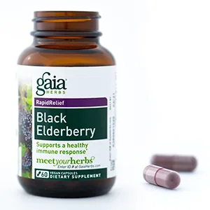 Gaia Herbs Professional Solutions Black Elderberry 60 Powder-Filled Capsules - Gaia Herbs Black Elderberry Capsules Bottle Image