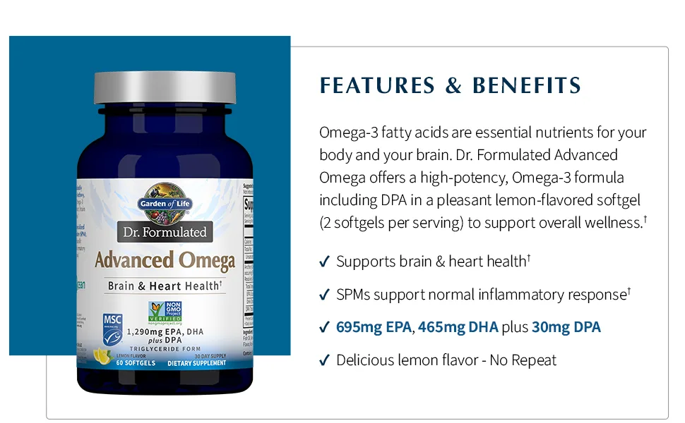 Garden of Life Dr. Formulated Advanced Omega Lemon 180 Softgels - advanced omega