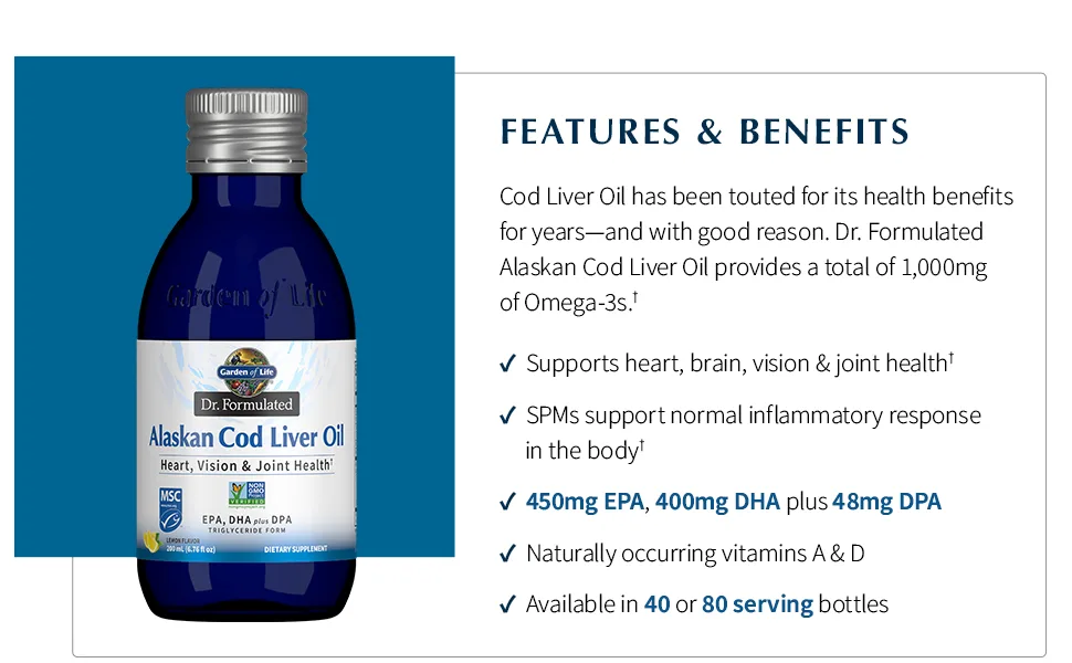 Garden of Life Dr. Formulated Alaskan Cod Liver Oil Lemon 13.52 fl oz (400 ml) - cod liver oil
