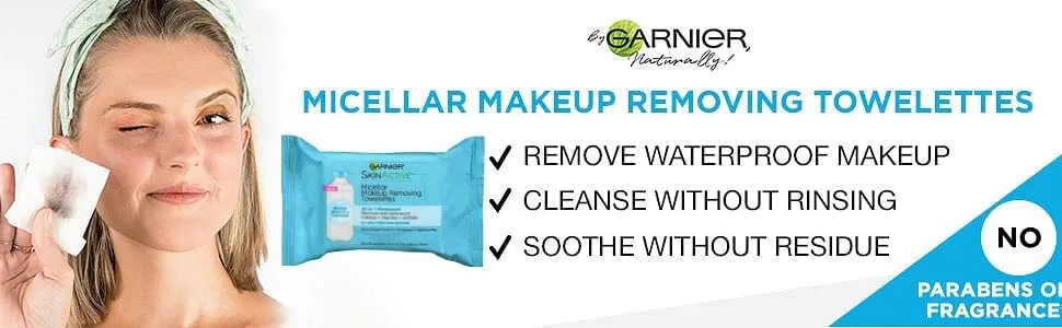 Garnier SkinActive Micellar Makeup Removing Towelettes All-In-1 25 Wet Towelettes - micellar make up removing wipes for waterproof makeup