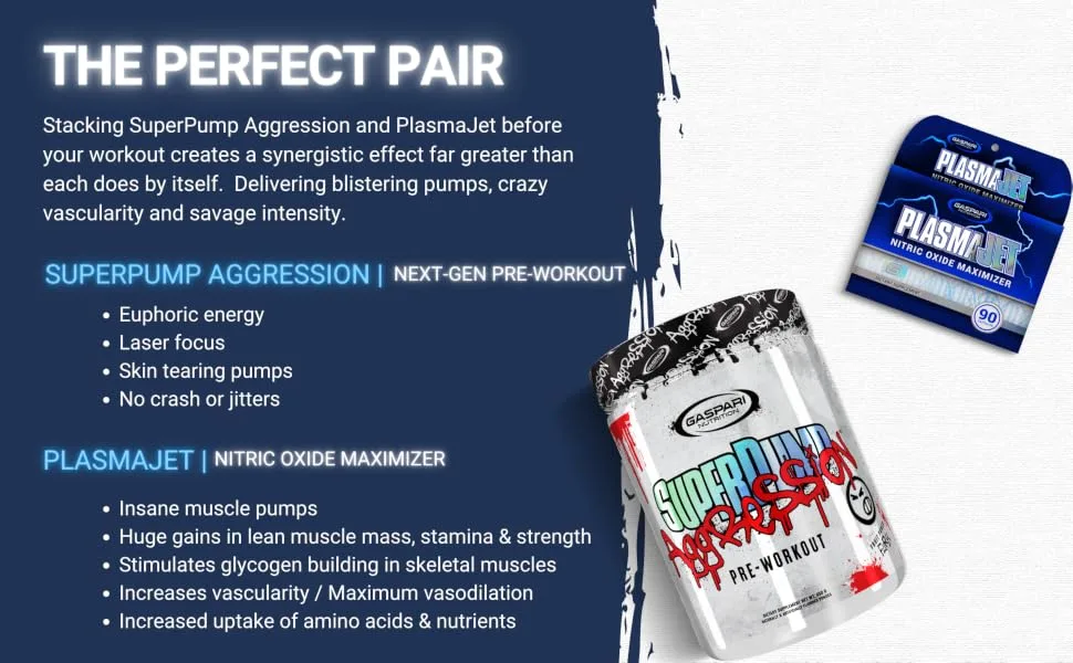 Gaspari Nutrition PlasmaJet 80 Tablets - The Perfect Pair - PlasmaJet and SuperPump Aggression