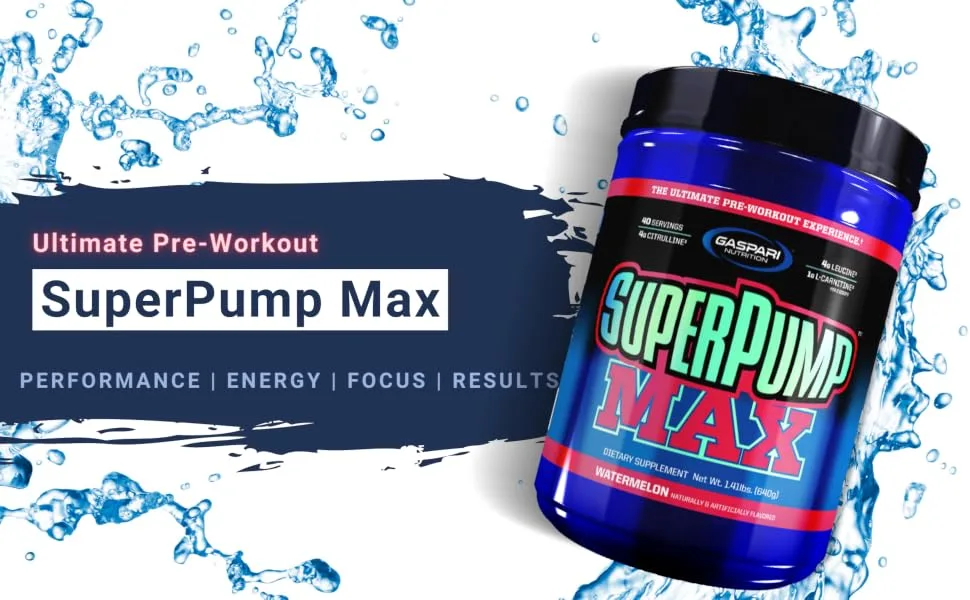 Gaspari Nutrition SuperPump Max Watermelon 1.41 lbs (640 g) - Ultimate Pre-Workout SuperPump Max Performance Energy Focus