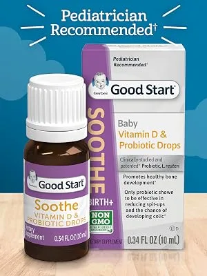 Gerber Good Start Soothe Baby Vitamin D & Probiotic Drops Birth+ 0.34 fl oz (10 ml) - Good Start Soothe Vitamin D & Probiotic Drops