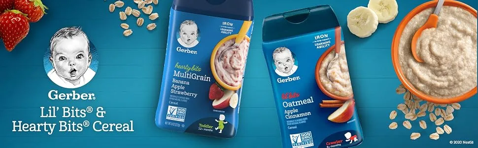 Gerber Lil' Bits Whole Wheat Cereal 8+ Months Apple Blueberry 8 oz (227 g) - Gerber Lil’ Bits & Hearty Bits Cereal