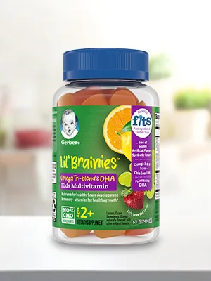 Gerber Lil Brainies Omega Tri-Blend & DHA Kids Multivitamin Ages 2+ 60 Gummies - Gerber Lil