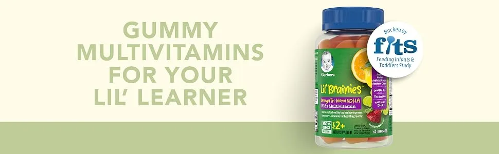 Gerber Lil Brainies Omega Tri-Blend & DHA Kids Multivitamin Ages 2+ 60 Gummies - Gerber Lil