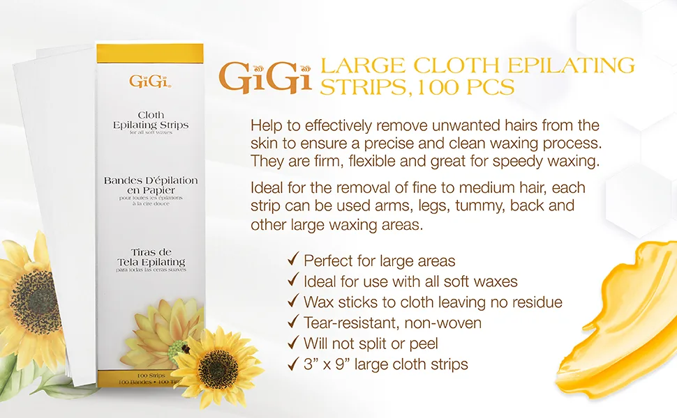 Gigi Spa Cloth Epilating Strips for Soft Waxes Large 100 Strips - GiGi Large Cloth Epilating Strips, 100 pcs