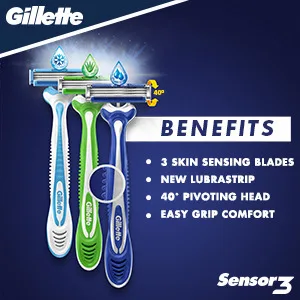 Gillette Sensor3 Comfortgel Disposable Razors 8 Razors - Benefits