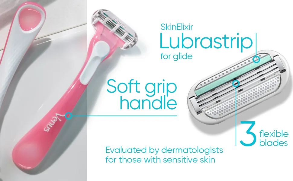 Gillette Venus SkinElixir Sensitive 3 Disposable Razors - lubrastrip with skinelixir