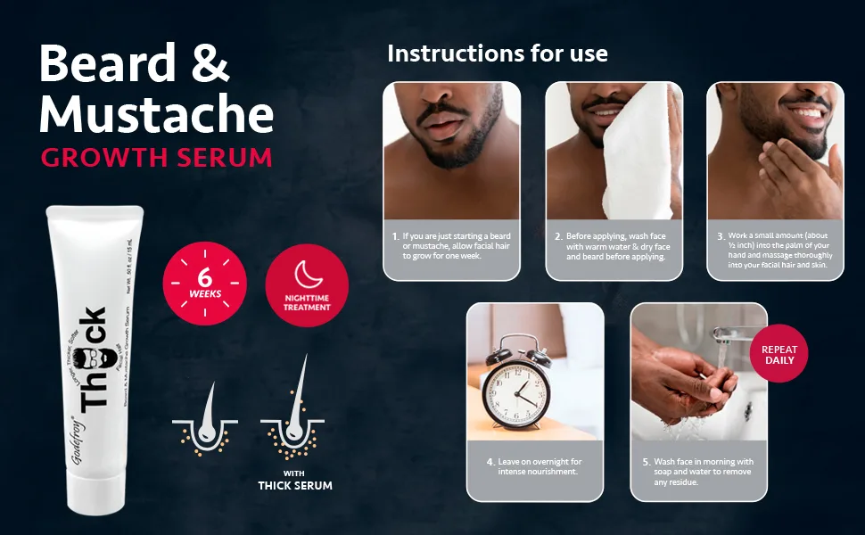 Godefroy Thick Beard & Mustache Growth Serum 0.5 fl oz (15 ml) - Bearch Growth Serum For thicker facial hair on men mustache and beard african american black mens