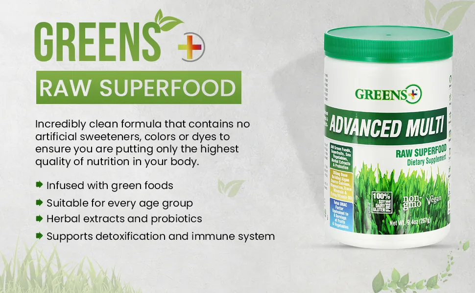 Greens Plus Advanced Multi Raw Superfood Greens Powder 9.4 oz  (276 g) - Greens plus