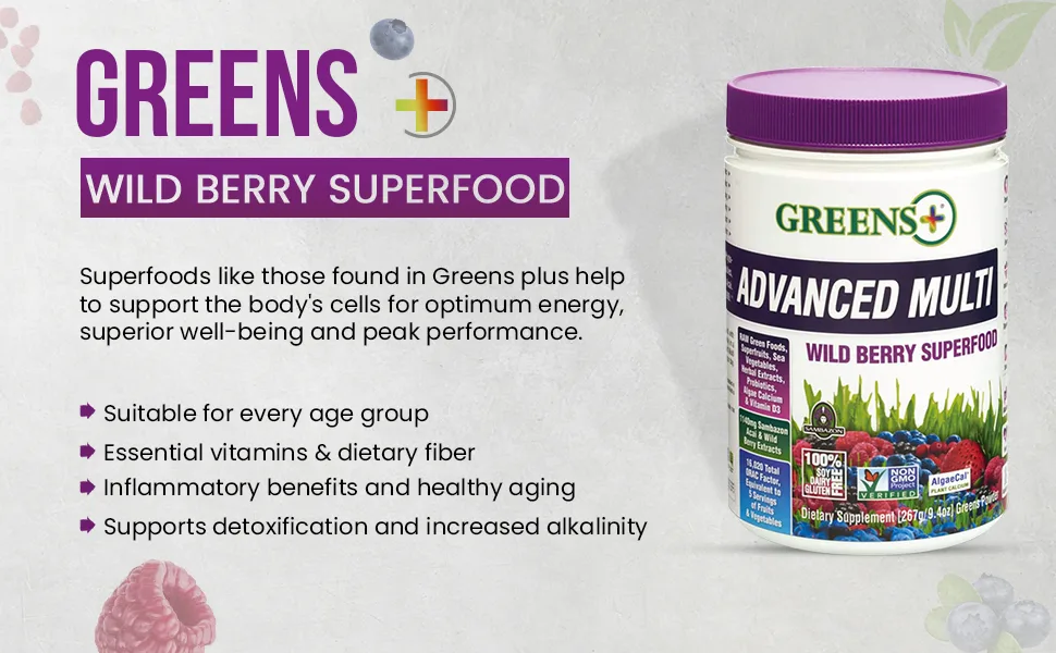 Greens Plus Advanced Multi Wild Berry Superfood 9.4 oz (267 g) - superfood powder