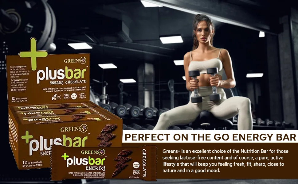 Greens Plus Plusbar Energy Chocolate 12 Bars 2 oz (59 g) Each - Energy bar