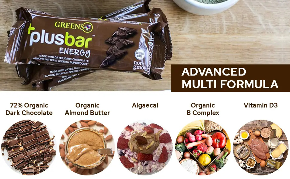 Greens Plus Plusbar Energy Chocolate 12 Bars 2 oz (59 g) Each - nutrition bar