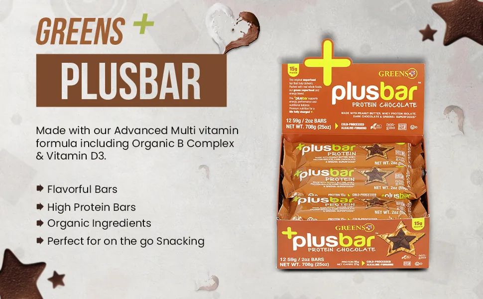 Greens Plus Plusbar Protein Chocolate 12 Bars 2 oz (59 g) Each - PLUSBAR