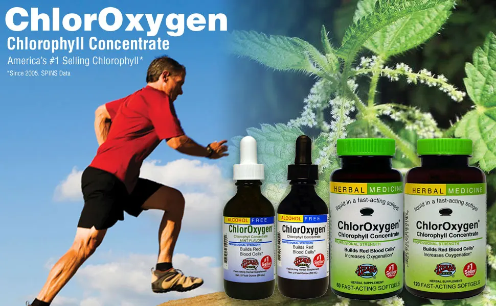 Herbs Etc. ChlorOxygen Chlorophyll Concentrate 60 Fast-Acting Softgels - Man with Energy