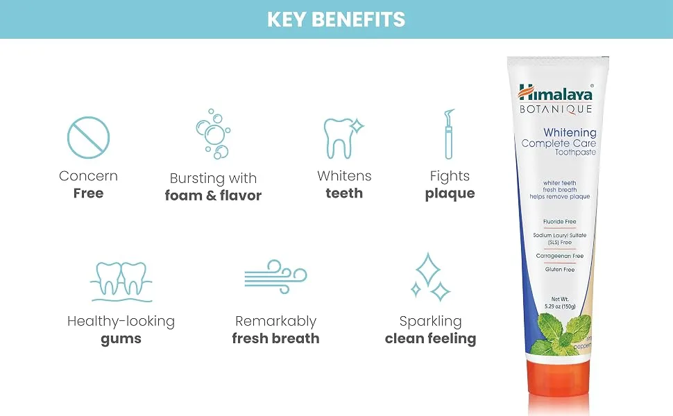 Himalaya Botanique Whitening Complete Care Toothpaste Simply Peppermint 5.29 oz (150 g) - benefits toothpaste
