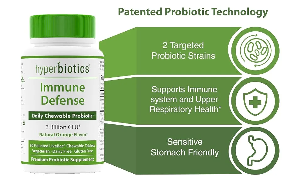 Hyperbiotics  Immune Defense Natural Orange 3 Billion CFU 60 Chewable Tablets - probiotic