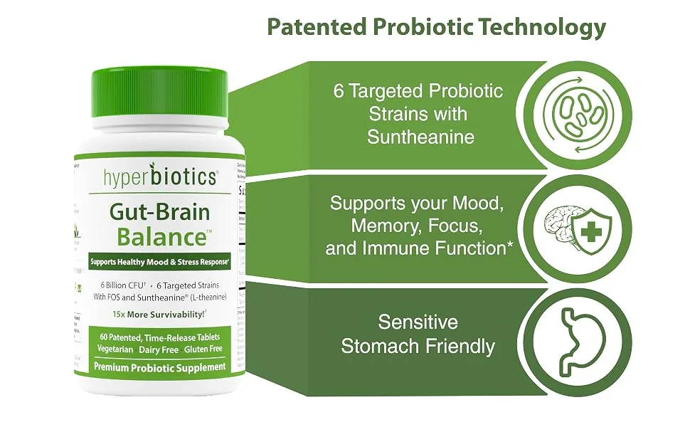 Hyperbiotics Gut-Brain Balance 6 Billion CFU 60 Patented Time-Release Tablets - probiotic
