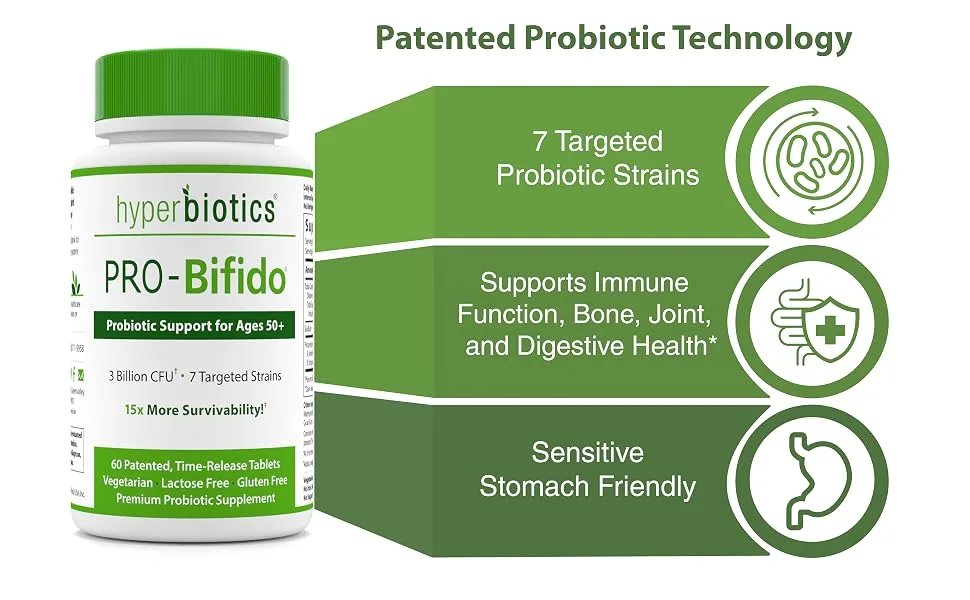 Hyperbiotics PRO-Bifido Probiotic Support for Ages 50+ 60 Time-Release Tablets - probiotic
