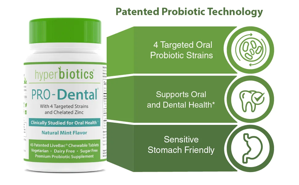 Hyperbiotics PRO-Dental Natural Mint Flavor 45 Patented LiveBac Chewable Tablets - probiotic