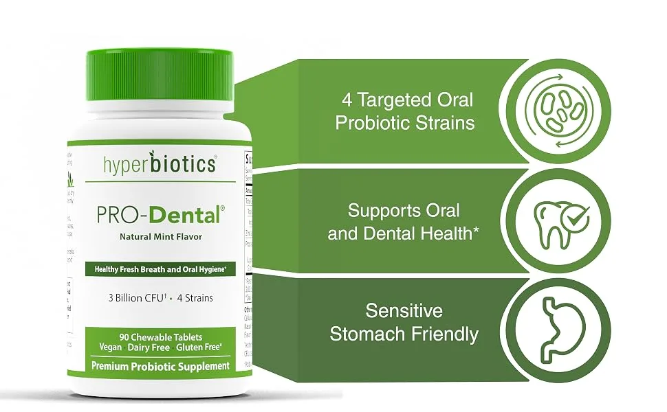 Hyperbiotics PRO-Dental Natural Mint Flavor 90 Chewable Tablets - prodental