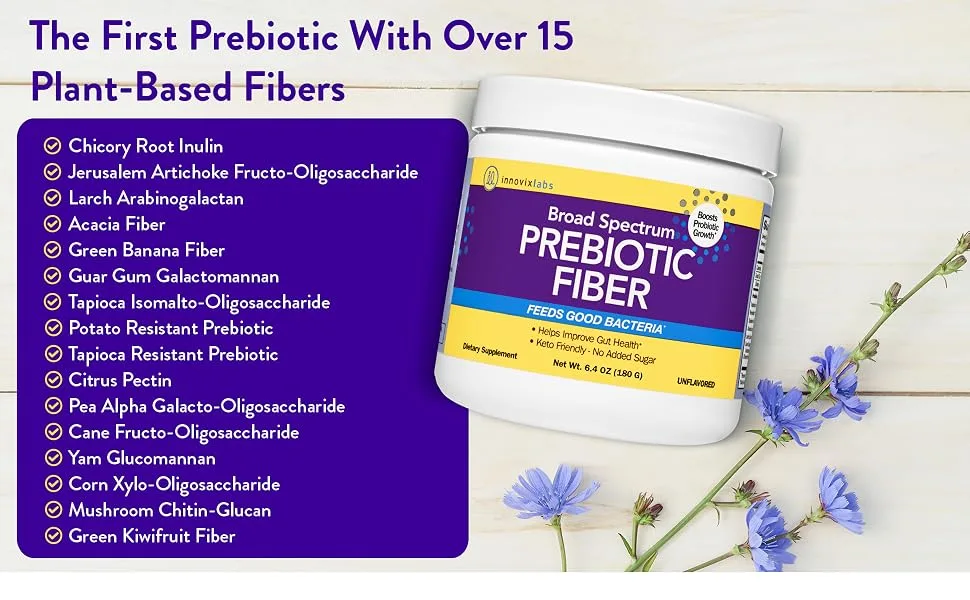 InnovixLabs Broad Spectrum Prebiotic Unflavored 6.4 oz (180 g) - The First Prebiotic With Over 15 Plant-Based Fibers