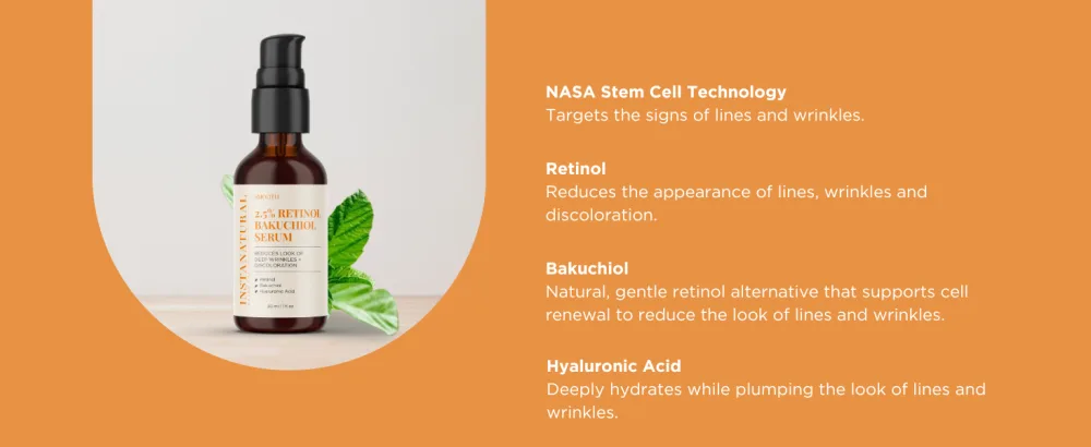 InstaNatural 2.5% Retinol Bakuchiol Serum 1 fl oz (30 ml) - Clean Ingredients
