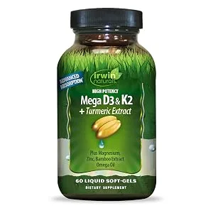 Irwin Naturals High Potency D3 & K2 Complex 60 Liquid Soft-Gels - high potency mega k2 d3 vitamin complex zinc magnesium omega oil bamboo