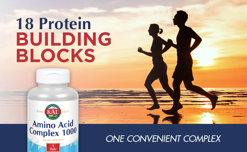 KAL Amino Acid Complex 1000 1000 mg 100 Tablets - KAL Amino Acid Complex 1000 Hydrolyzed Protein w/ Essential Amino Acids & BCAAs 100 Tablets