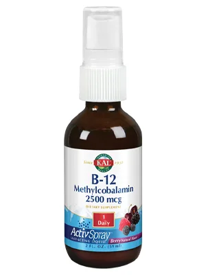 KAL B-12 Methylcobalamin Berry 2500 mcg 2 fl oz (59 ml) - KAL B12 Methylcobalamin ActivSpray 2500mcg Berry Flavor Energy Nerve Red Blood Cell 2 oz 80 Serv.