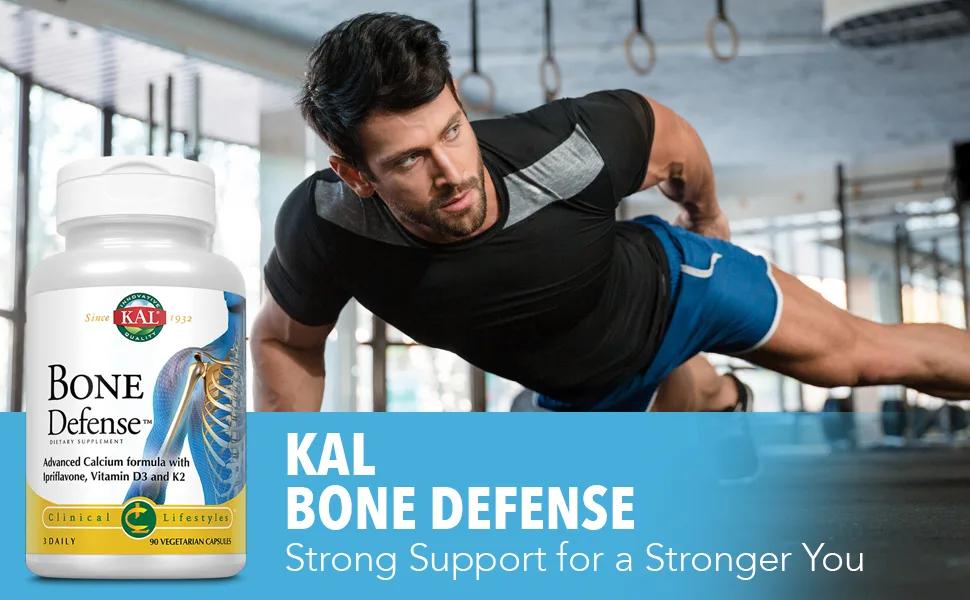 KAL Bone Defense 90 Vegetarian Capsules - KAL Bone Defense Healthy Bone Strength and Density Supplement Calcium Vitamin D3 and K2 Magnesium
