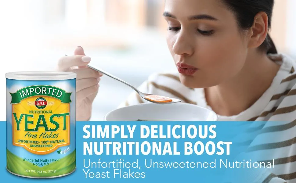 KAL Imported Nutritional Yeast Fine Flakes 14.8 oz (420 g) - KAL Imported Nutritional Yeast Fine Flakes 100% Natural, Unfortified & Unsweetened Vegan Friendly